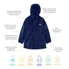Originals Waterproof Jacket Navy. A navy waterproof jacket with hood. It has elasticated cuffs and back for extra comfort and protection.
